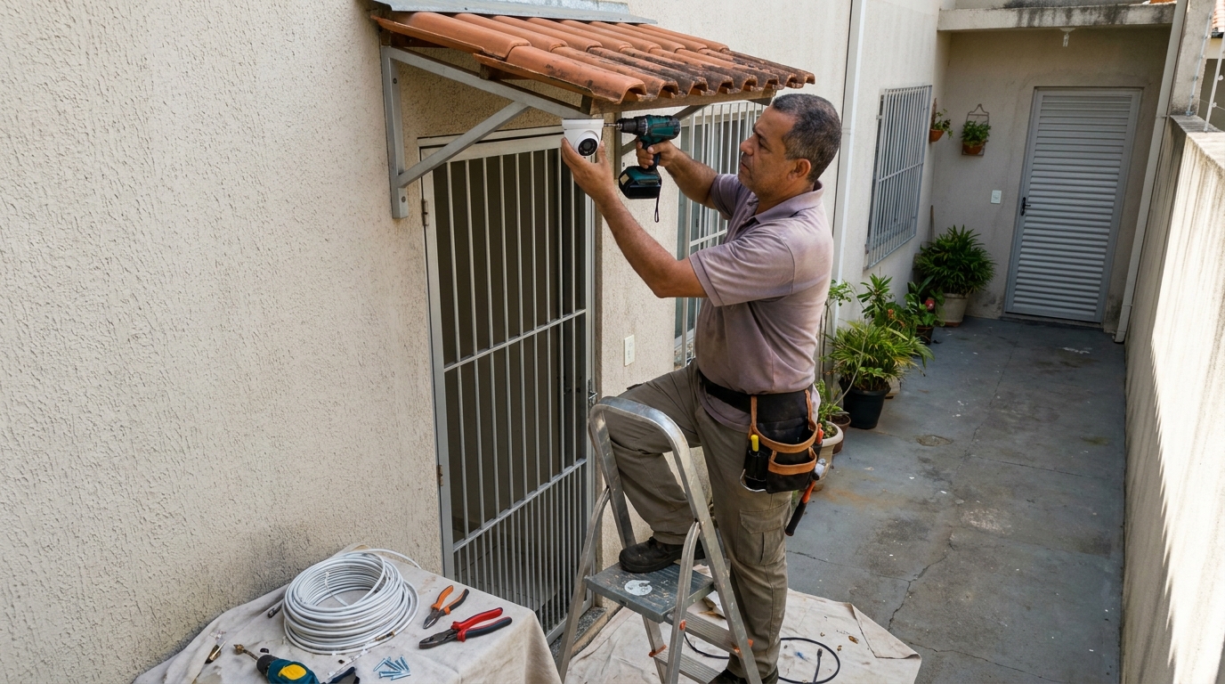 Eletricista instalando cameras de seguranca em Belém‑PA