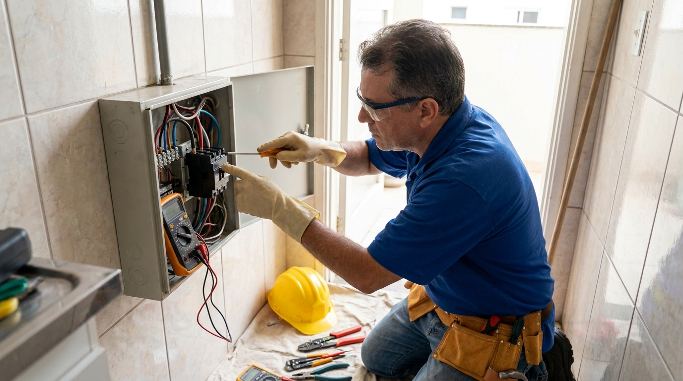 Eletricista instalando disjuntor em Belém‑PA